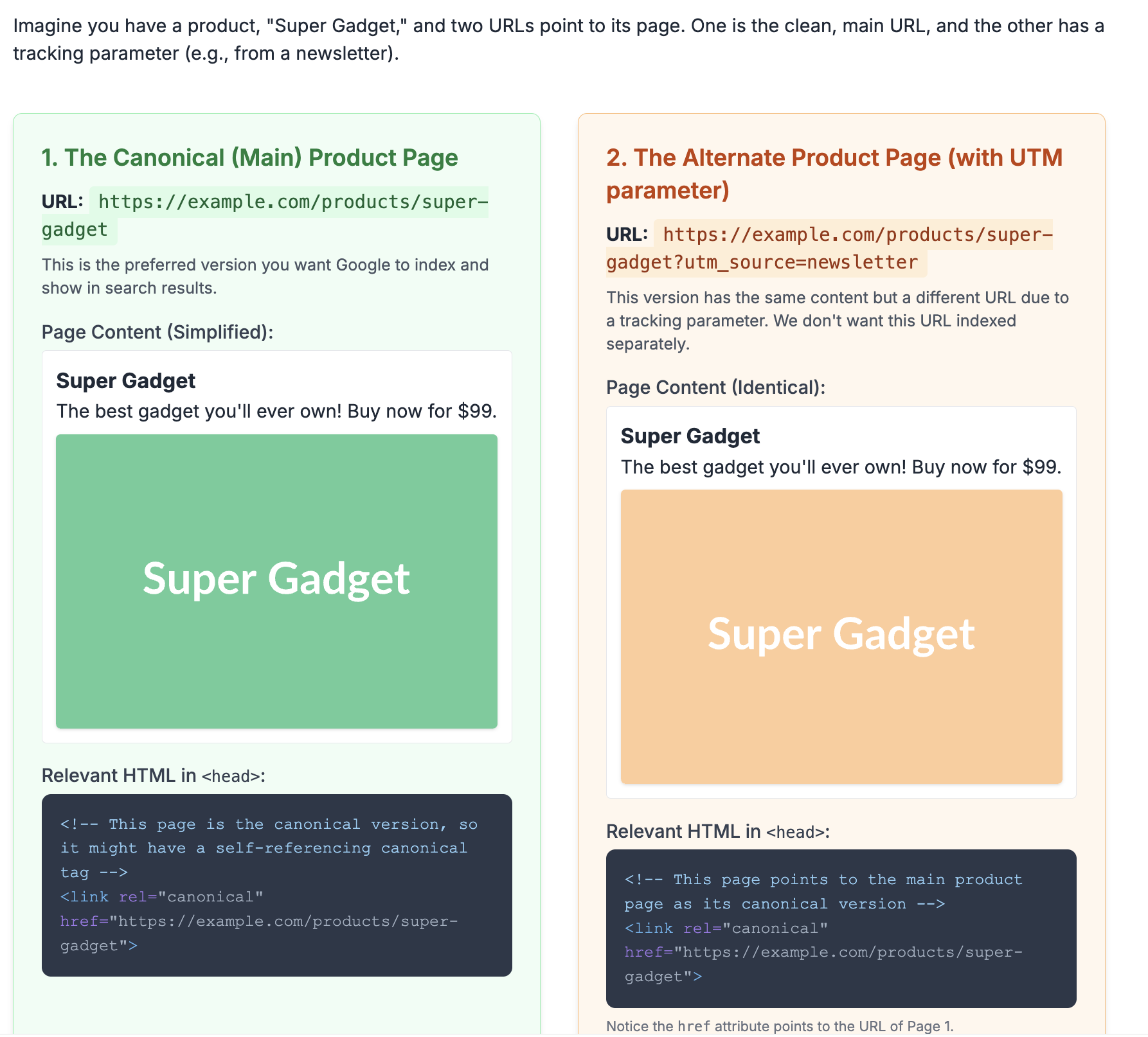 Alternate page with proper canonical tag